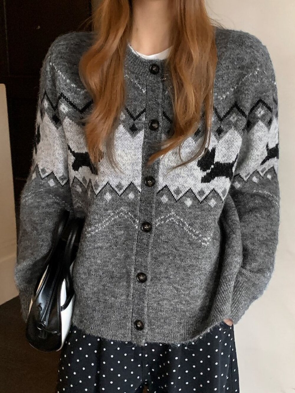 Grey Casual Women's Button Front Fuzzy Long Sleeve Sweater